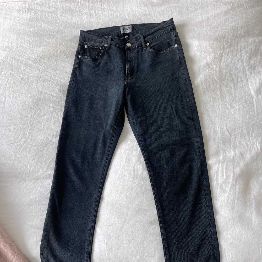 Agolde Toni Mid Rise Straight Leg Raw Hem Jeans Feral Black Size 27